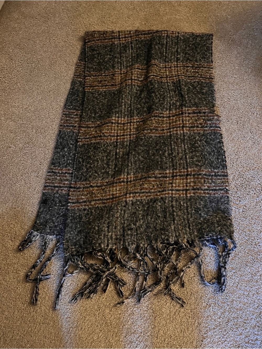 Cozy So SOFT! Plaid Fringe Scarf/Shawl- Gray & Brown
